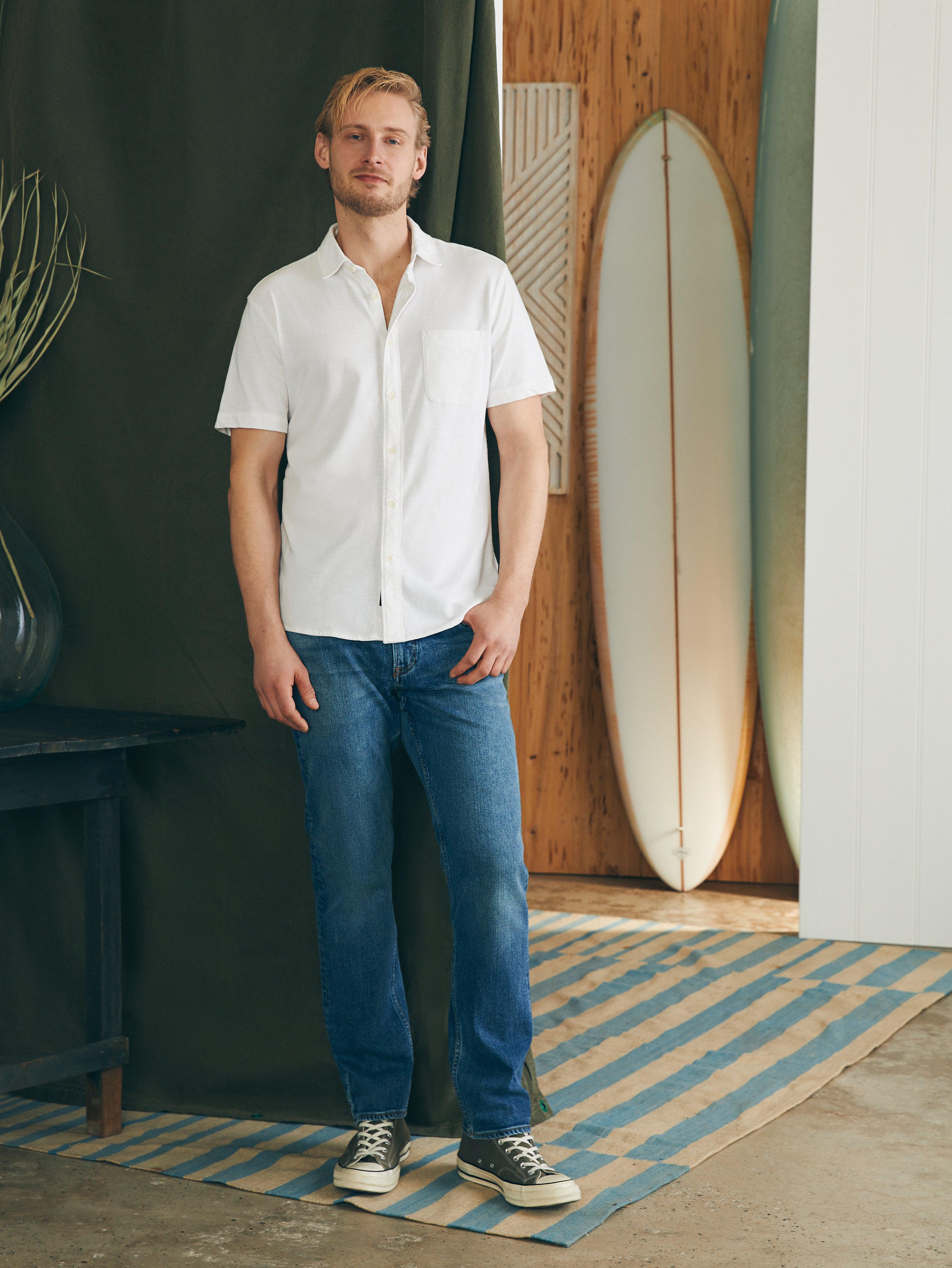 Short-Sleeve Sunwashed Knit Shirt (Single Pocket) - White Male Product Image