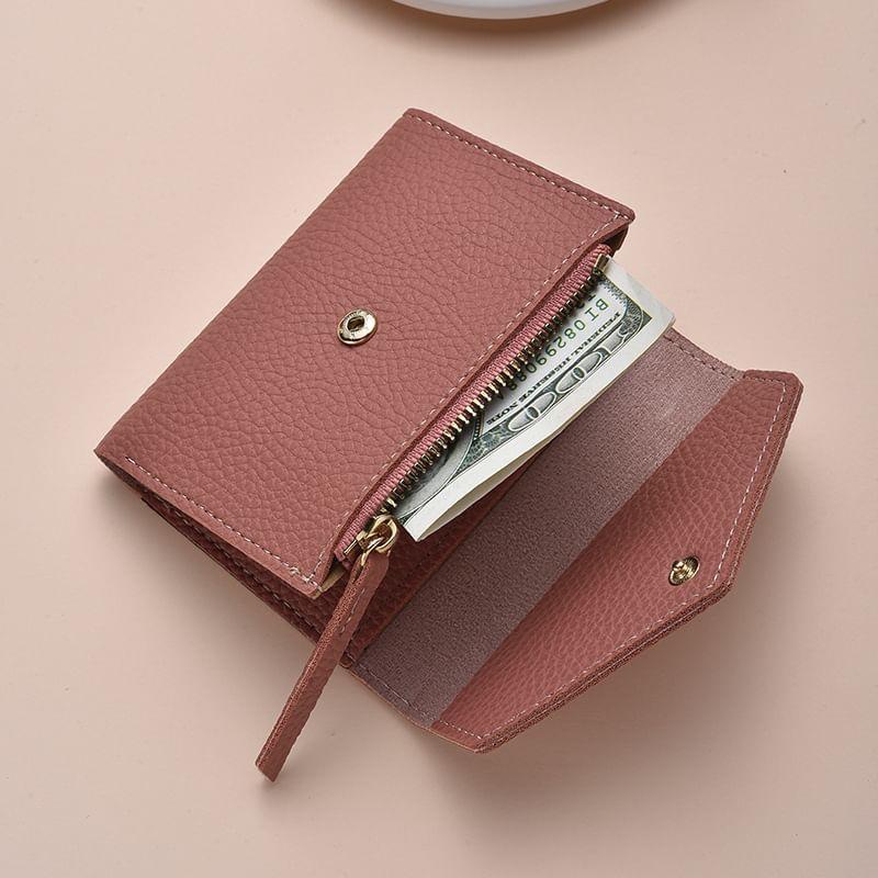 Plain Faux Leather Short Wallet Product Image