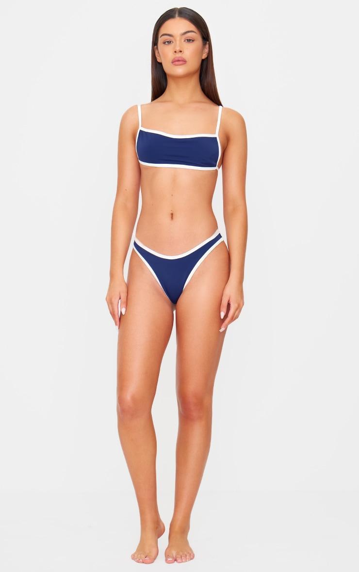 Navy Micro Contrast High Leg Bikini Bottoms Product Image