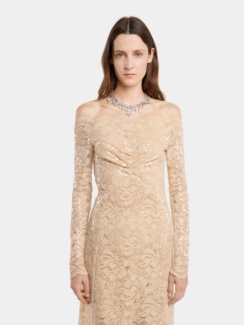 LONG DRESS IN SEQUIN-EMBROIDERED LACE Product Image