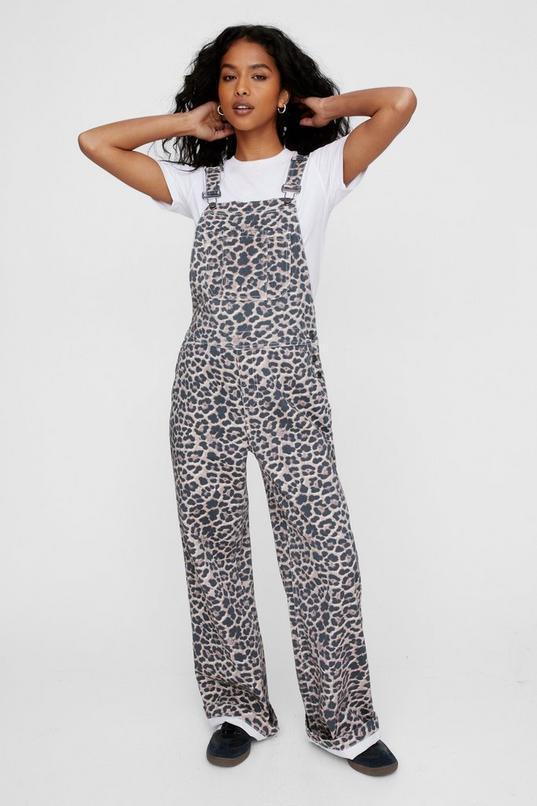 Denim Leopard Print Dungarees Product Image