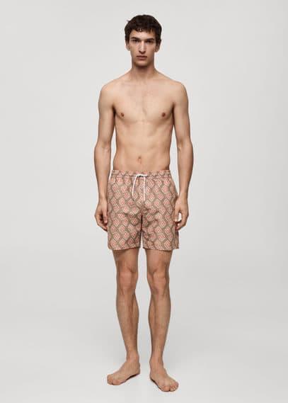 Geometric-print swimsuit - Men | MANGO USA Product Image