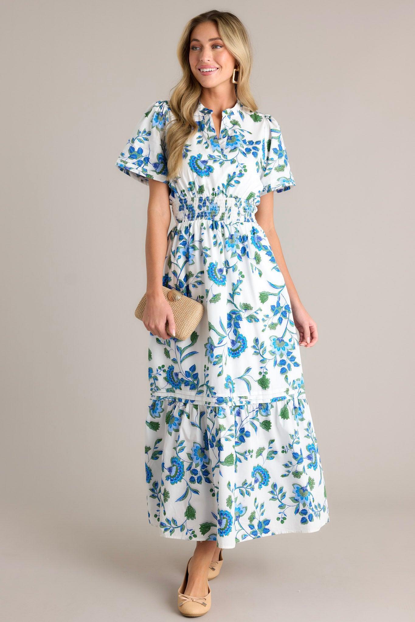 Only Bliss 100% Cotton Blue Floral Maxi Shirt Dress Product Image