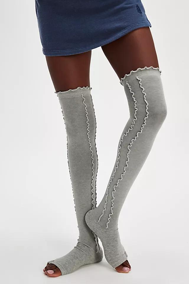 Ruffle Over The Knee Grip Open Toe Socks Product Image