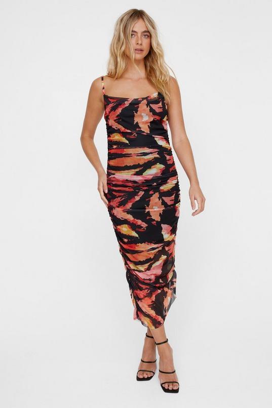 Abstract Print Ruched Midi Dress Product Image