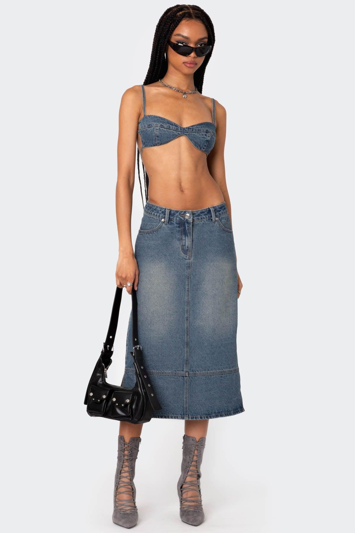 Lassy Washed Denim Midi Skirt product image