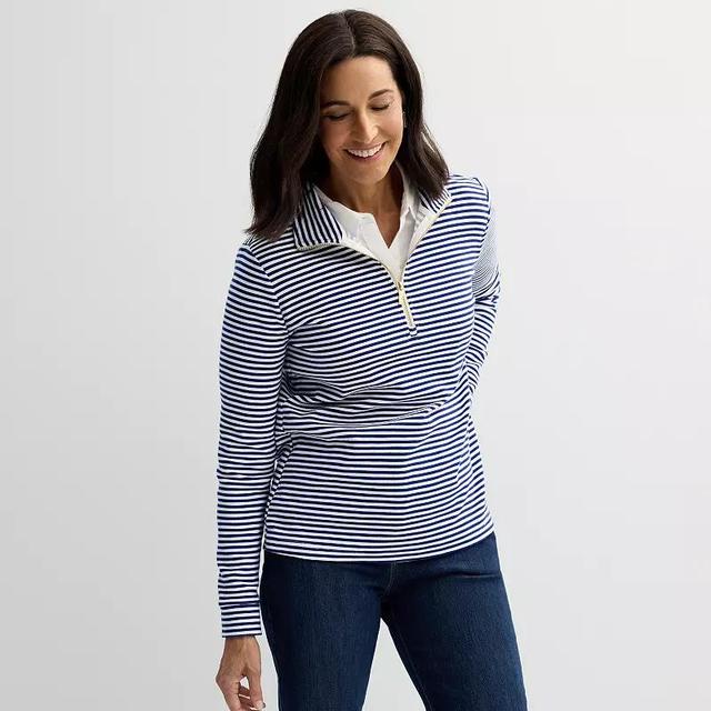 Womens Croft & Barrow Quarter-Zip Pullover Red Stripe Product Image