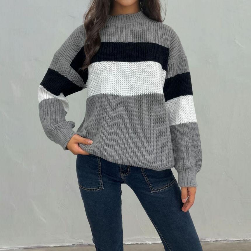 Round Neck Color Block Sweater Product Image