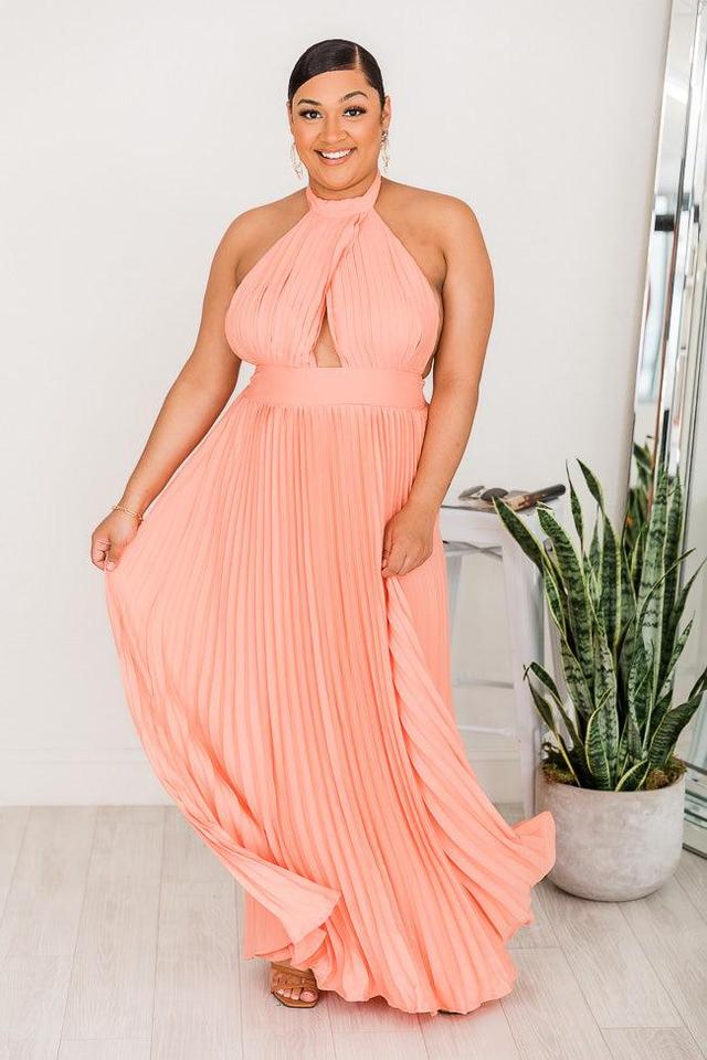 Sunny Gleam Orange Accordion Halter Maxi Dress FINAL SALE Product Image