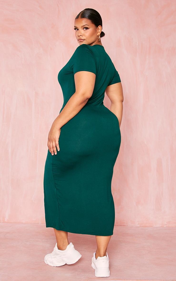 Plus Emerald Green Jersey Split Midi T-shirt Dress Product Image