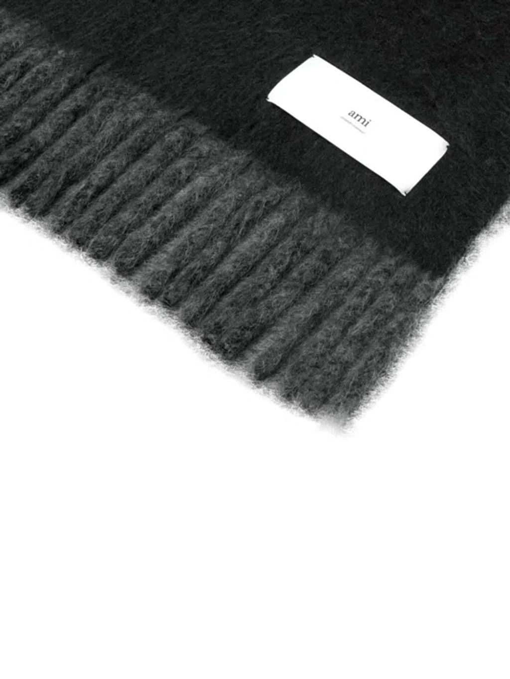 AMI ALEXANDRE MATTIUSSI Fringe-detail Two-tone Blanket In Black Product Image