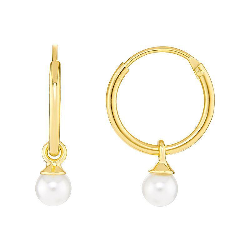 PRIMROSE 18k Gold Over Silver White Glass Pearl Drop Hoop Earrings, Womens, Yellow Gold Tone White Product Image