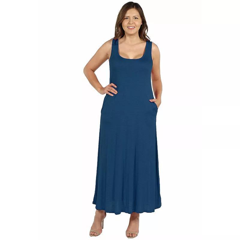 Plus Size 24seven Comfort Apparel Sleeveless Tank Top Maxi Dress with Pockets, Womens Blue Product Image