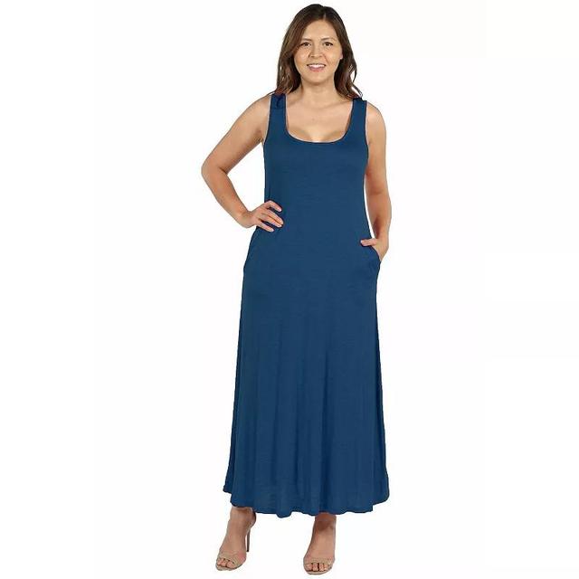 Plus Size 24seven Comfort Apparel Sleeveless Tank Top Maxi Dress with Pockets, Womens Blue Product Image