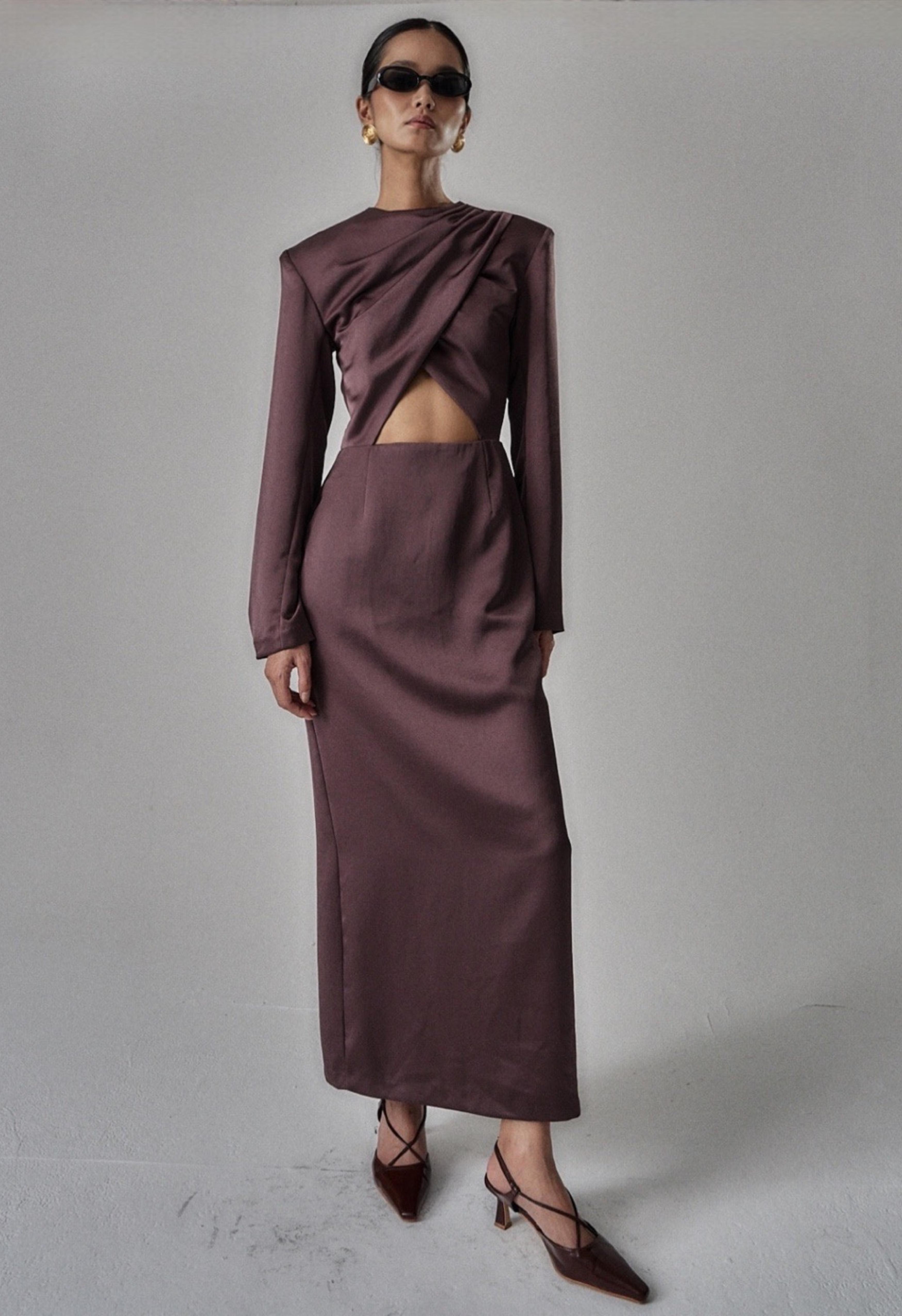 Colette Chocolate Satin Dress Product Image