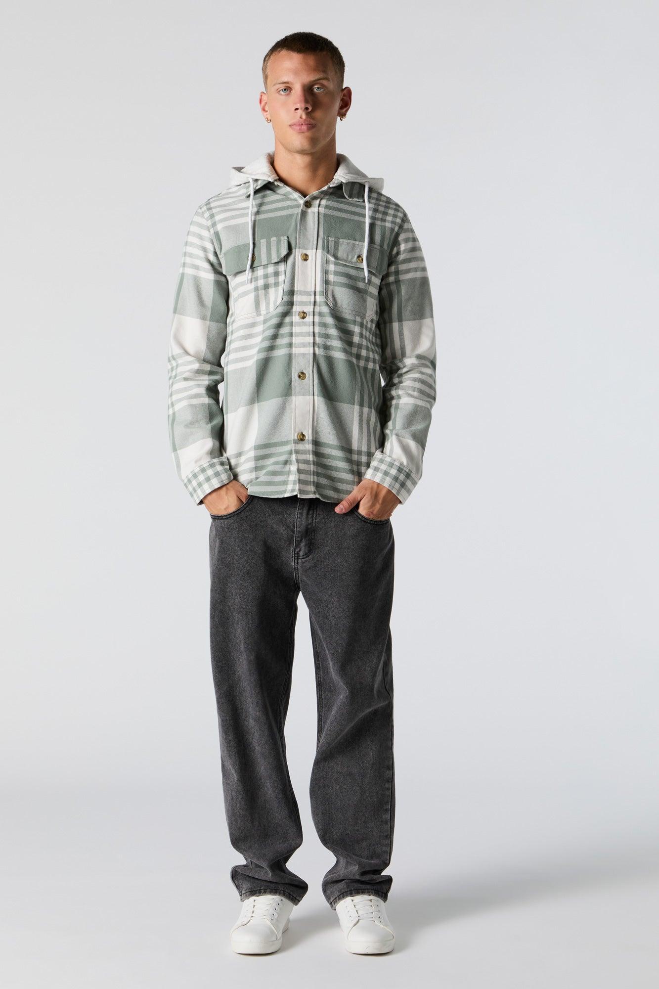 Plaid Hooded Flannel Long Sleeve Top Male Product Image