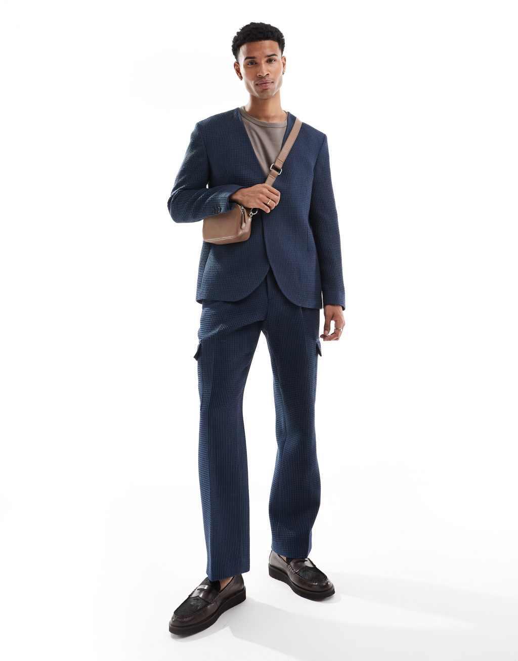 Viggo elanga waffle suit jacket in navy - part of a set Product Image