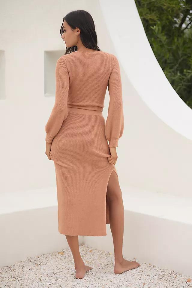 Flat White Ruched Midi Skirt Product Image