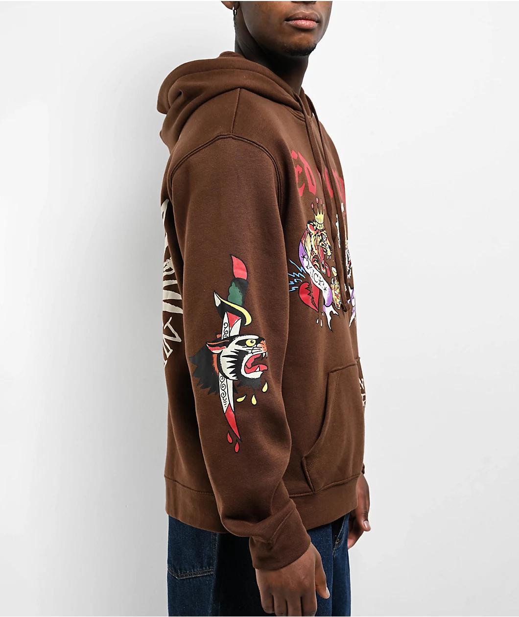 Ed Hardy Panther Tiger Brown Hoodie Product Image