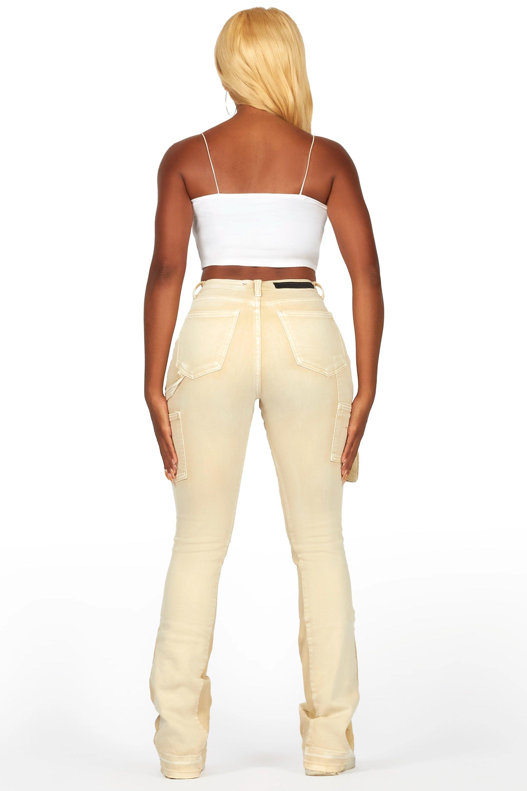 Galexus Beige Stacked Flare Jean Female Product Image