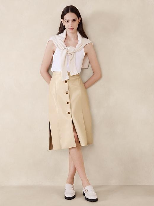 Seamed Vegan Leather Midi Skirt Product Image