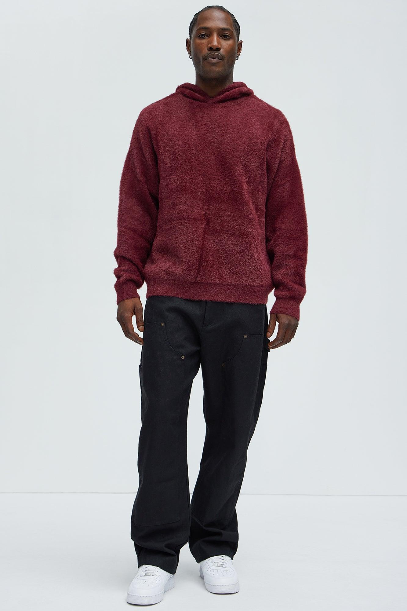 Lock You Down Sweater Hoodie - Burgundy Product Image