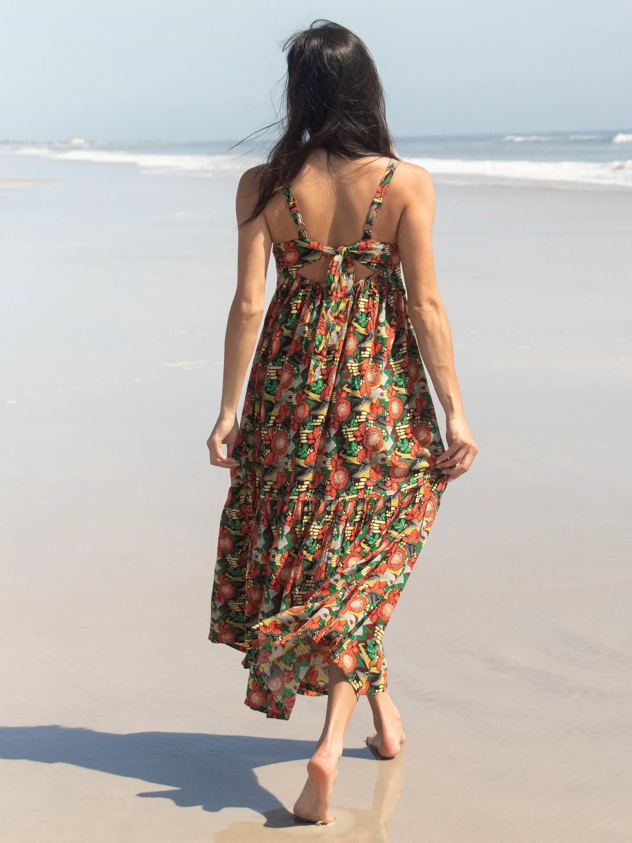 Mia Tie-Back Maxi Dress - Orange Floral Blooms Product Image