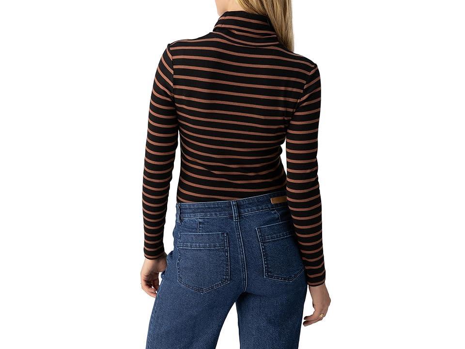 Sanctuary Essential Turtleneck (T.Almond/Blk Stripe) Women's Clothing Product Image