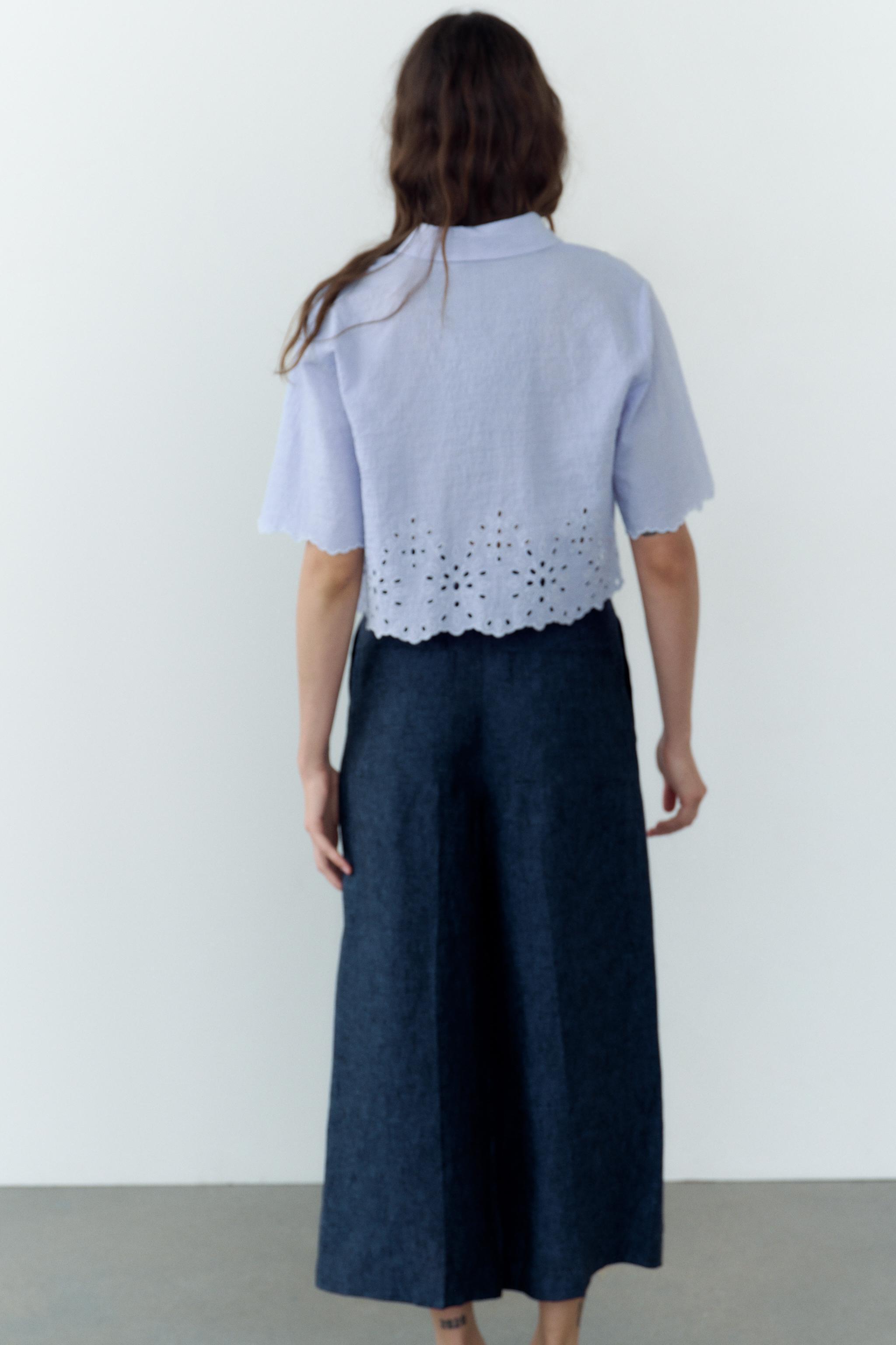 EMBROIDERED EYELET CROPPED SHIRT Product Image