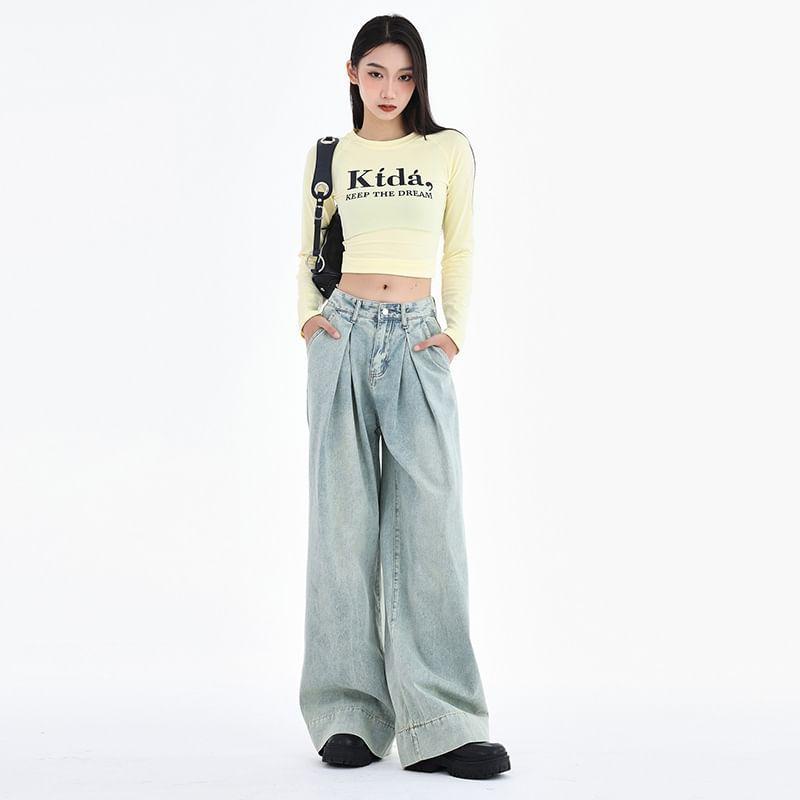 Low Rise Washed Wide Leg Jeans (Various Designs) Product Image