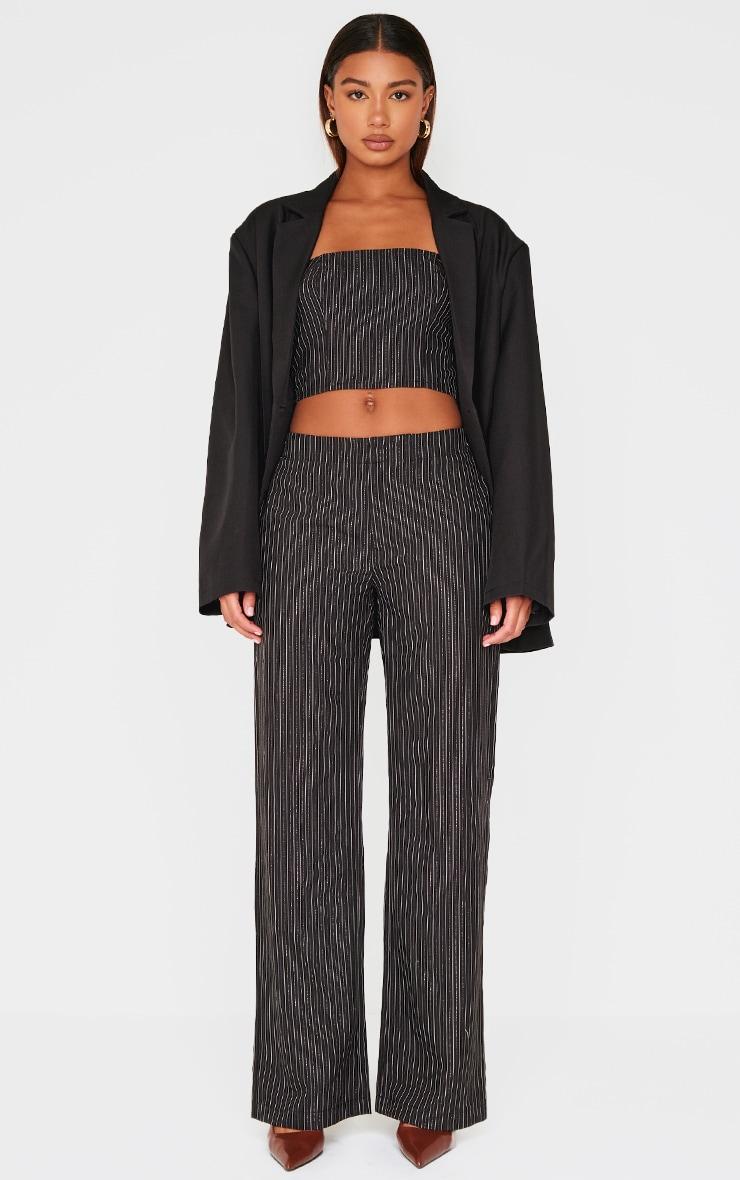 Black Tailored Woven Glitter Pinstripe Wide Leg Pants Product Image