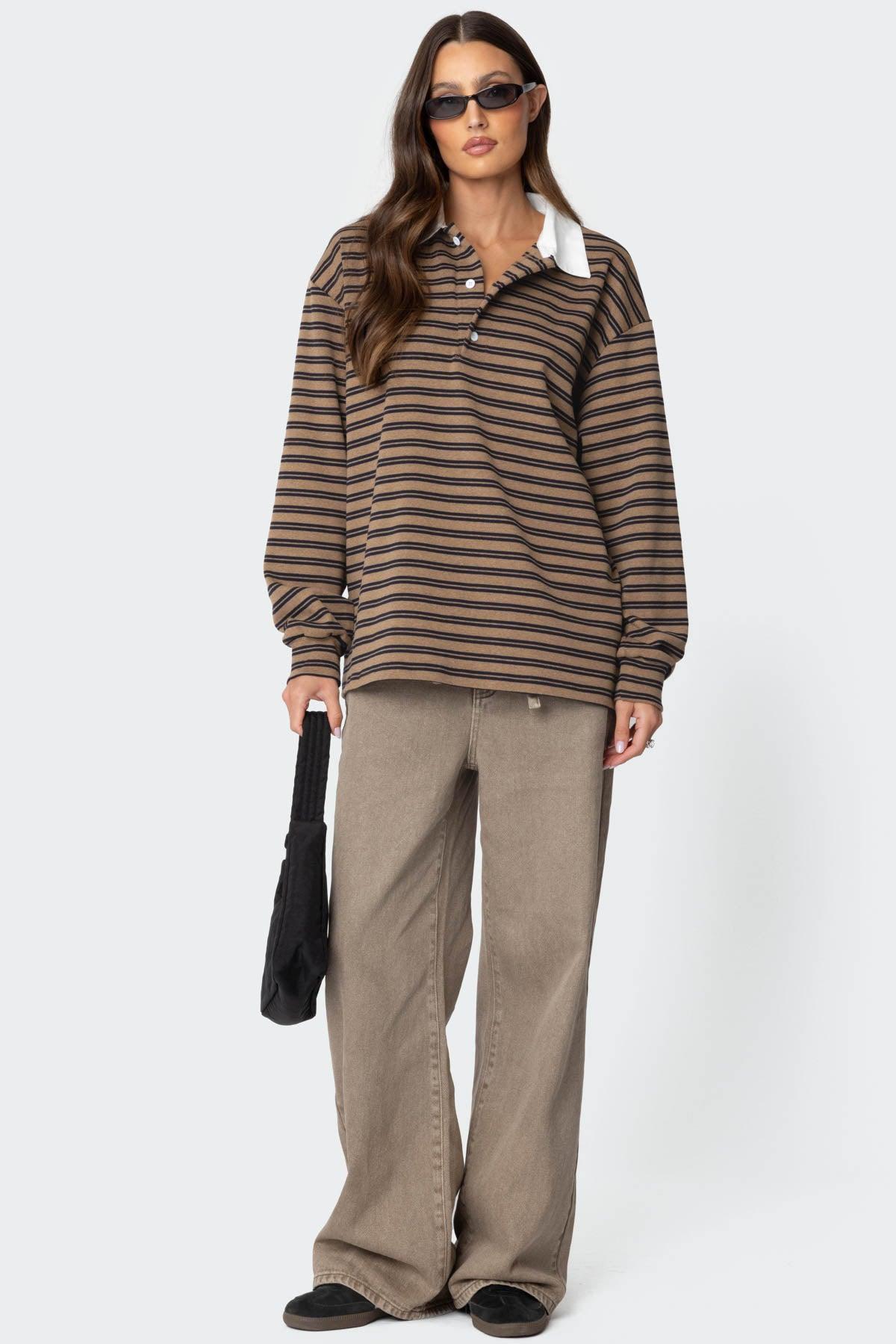 Stripey Oversized Collared Shirt Product Image