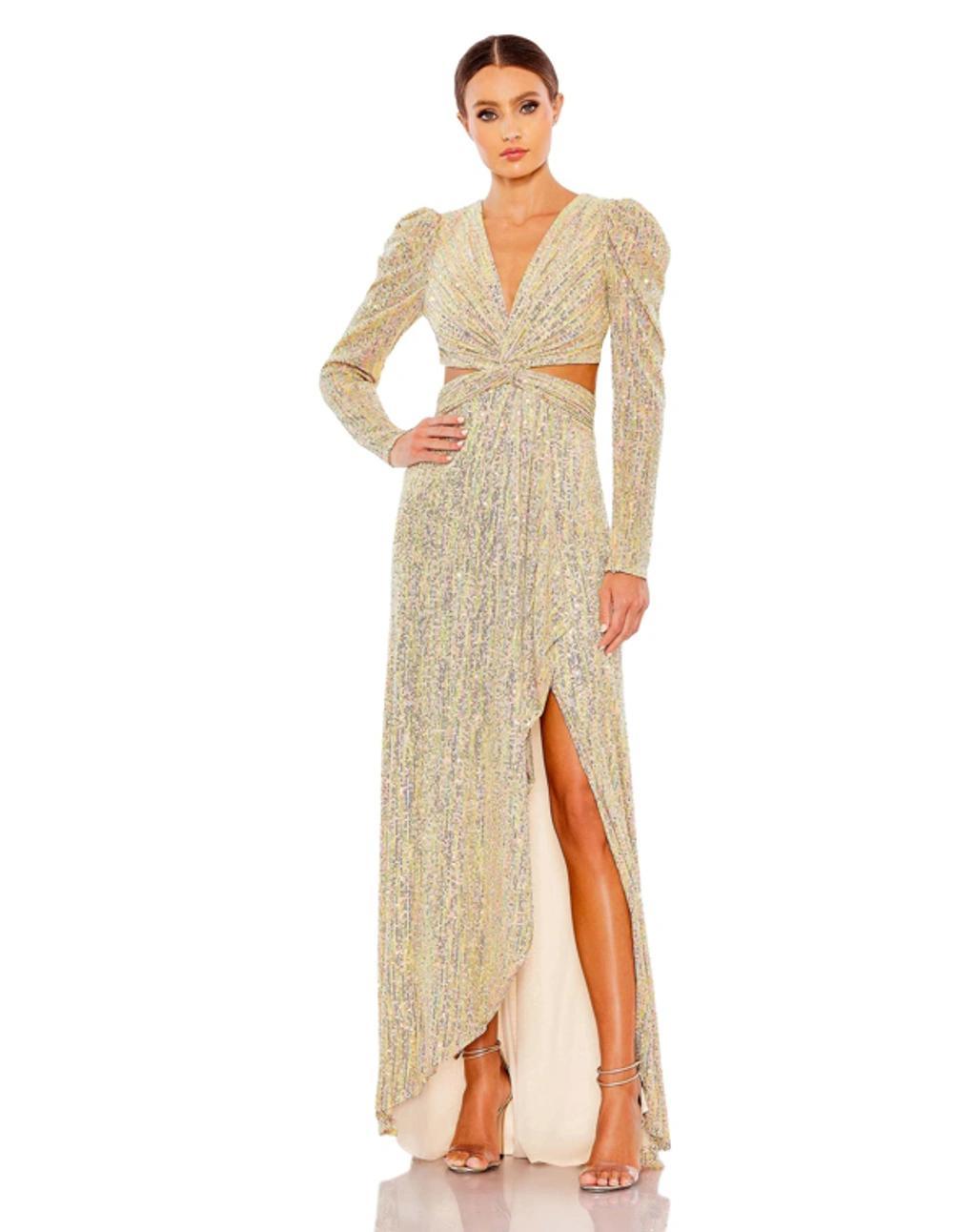 Metallic Cut-out Gown In Gold Product Image