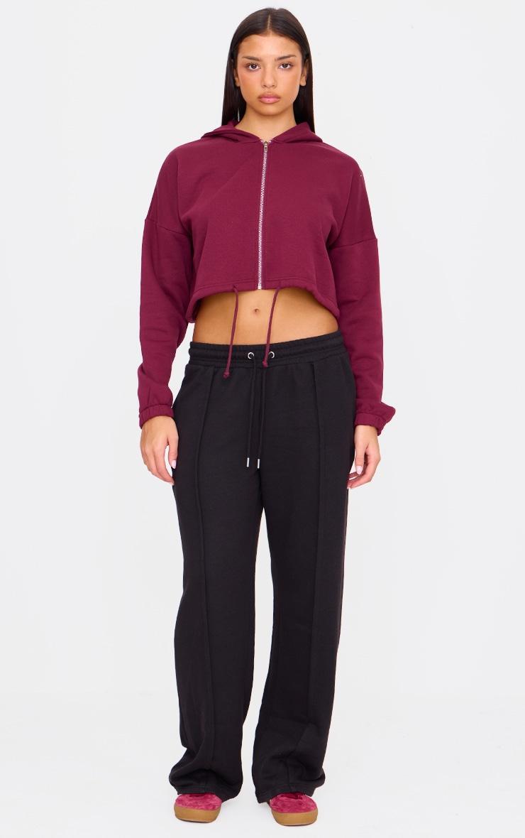 Burgundy Toggle Waist Zip Up Cropped Hoodie Product Image