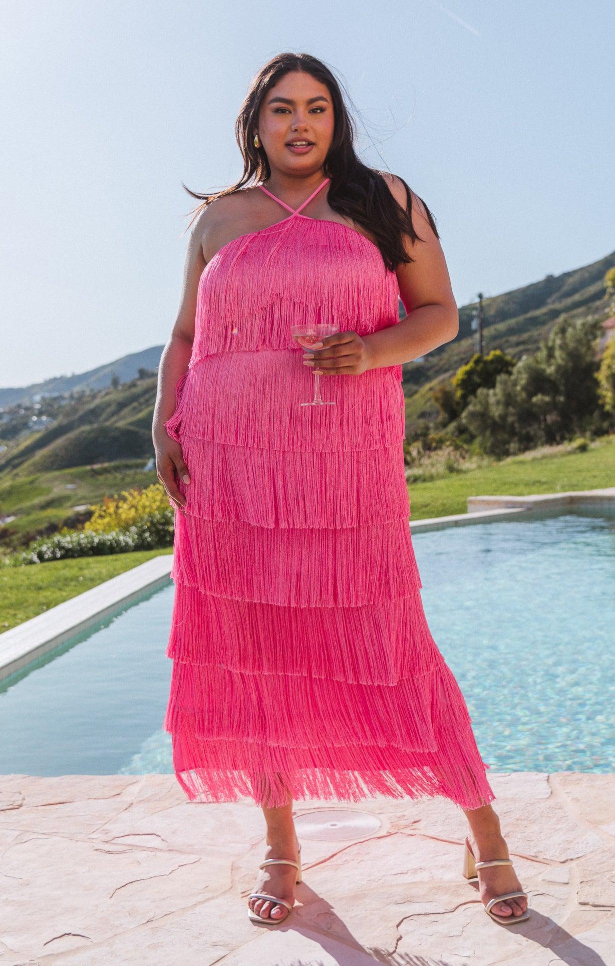 Gatsby Maxi Dress ~ Pink Fringe Product Image