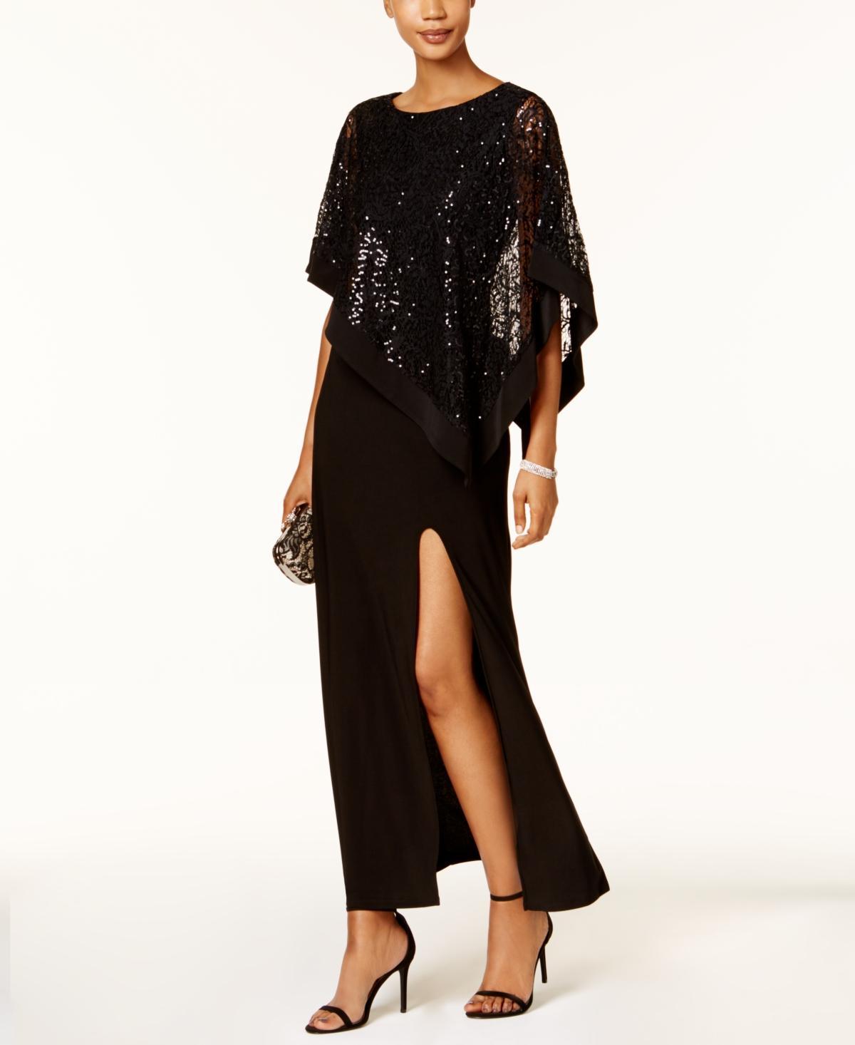 Womens R&M Richards Lace Poncho Evening Gown Black Product Image