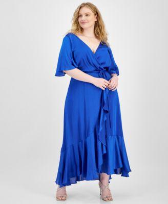 Plus Size Satin Ruffled A-Line Dress Product Image