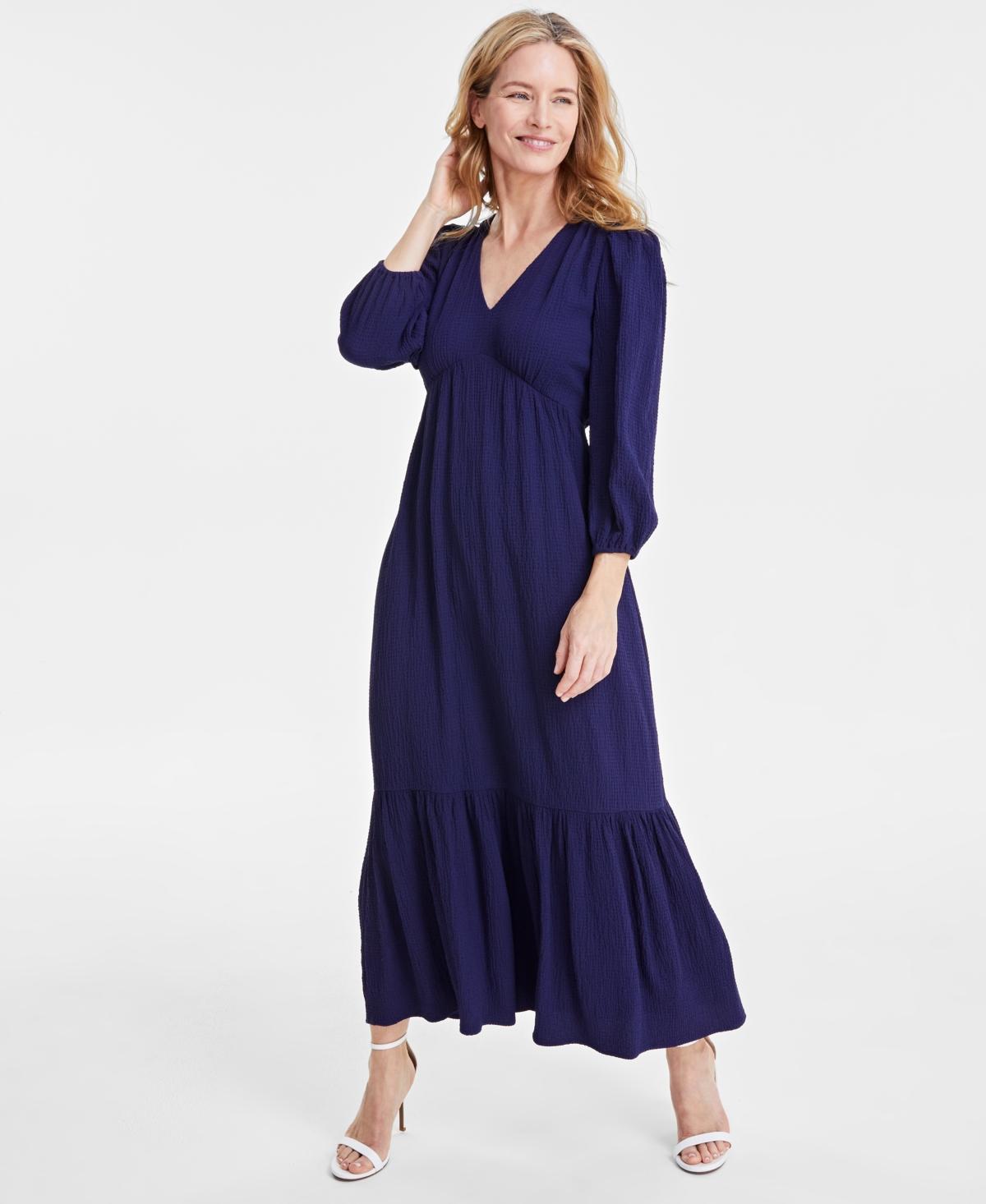 Anne Klein Womens V-Neck Long-Sleeve Midi Dress Product Image