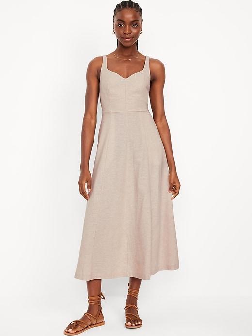 Fit &amp; Flare Linen-Blend Midi Dress Product Image