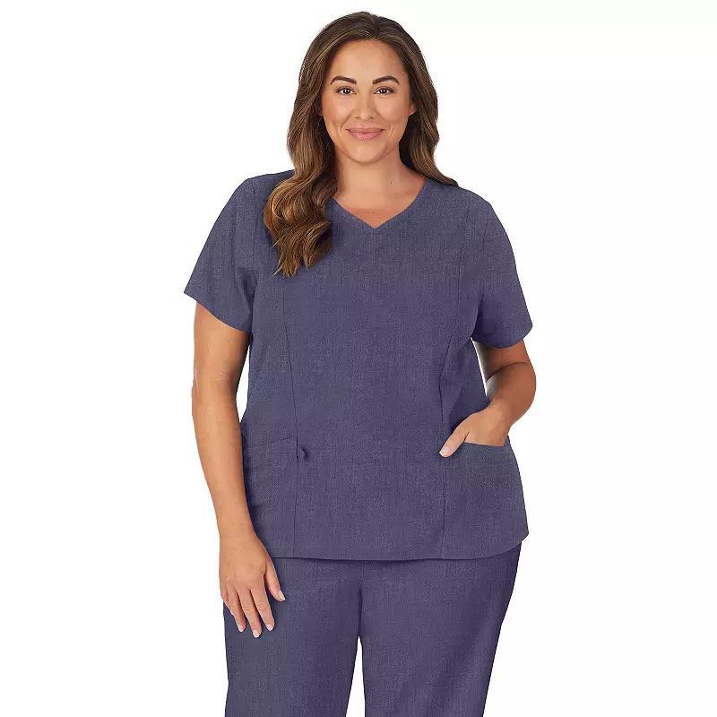 Plus Size Cuddl Duds Scrubs Pocketed V-Neck Top, Womens Navy Grey Product Image