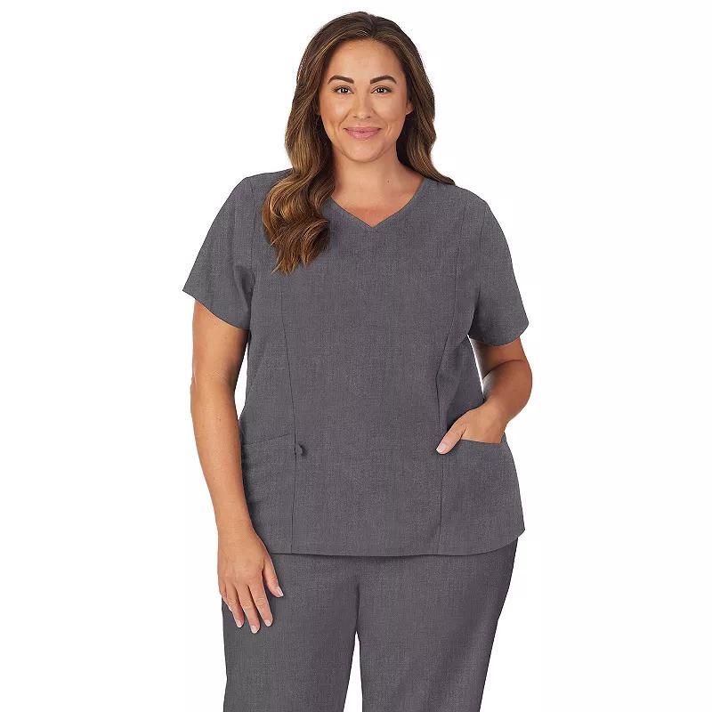 Plus Size Cuddl Duds Scrubs Pocketed V-Neck Top, Womens Navy Grey Product Image