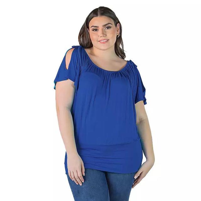 Plus Size 24seven Comfort Apparel Short Sleeve Split Shoulder Top, Womens Product Image