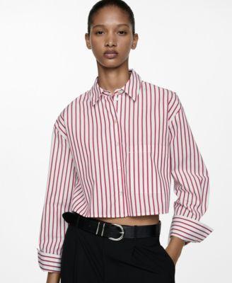 Mango Womens Striped Cropped Shirt Product Image