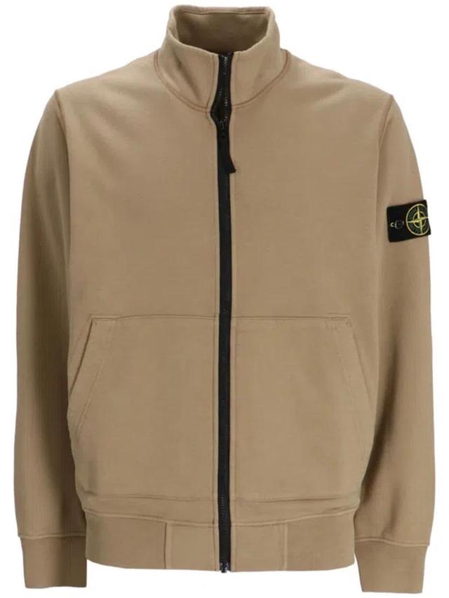 Compass-badge Cotton Jacket In Neutrals Product Image