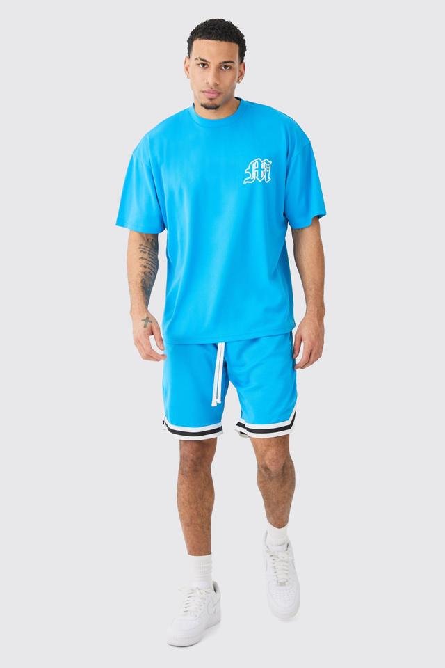 Oversized Man Mesh Varsity Top And Basketball Shorts Set | boohooMAN USA Product Image