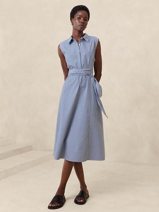 Poplin Cross-Waist Midi Dress Product Image