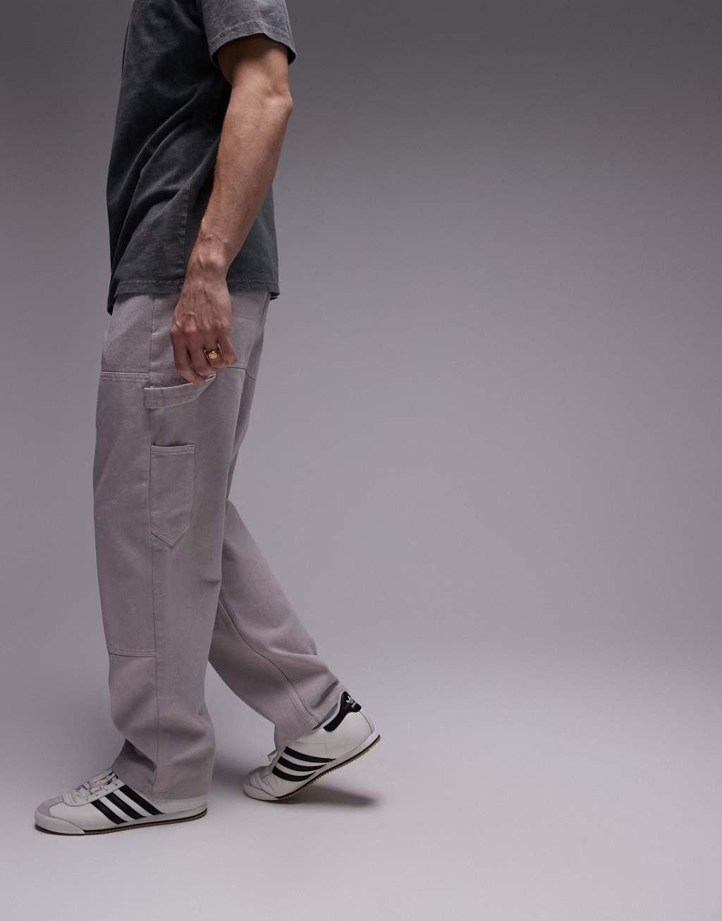 Topman loose carpenter pants in ecru Product Image