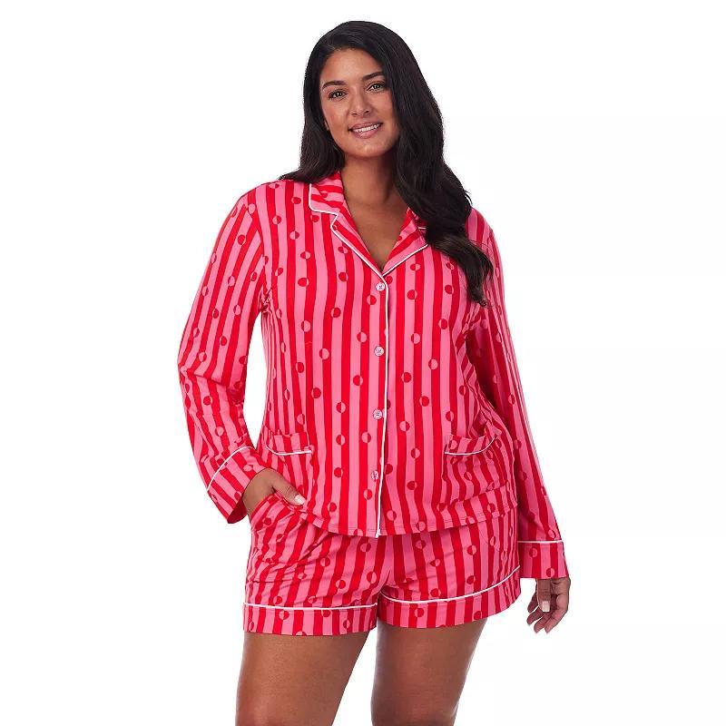 Plus Size Beauty Sleep Social Jersey Long Sleeve Notch Pajama Top & Pajama Boxers Set, Womens Product Image