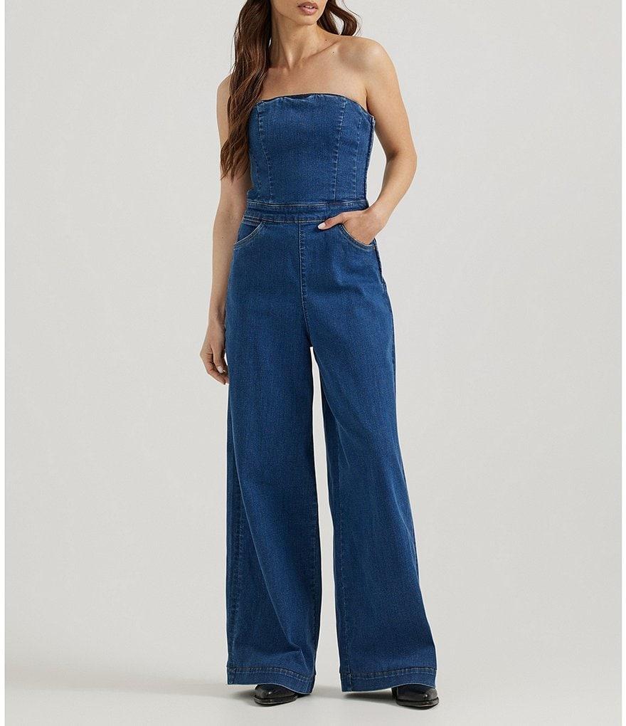 Wrangler Corset Denim Sleeveless Wide Leg Jumpsuit Product Image