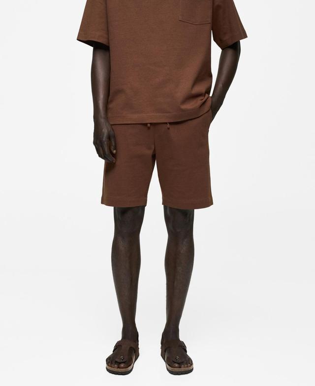 MANGO MAN - 100% cotton drawstring Bermuda shorts brownMen Product Image